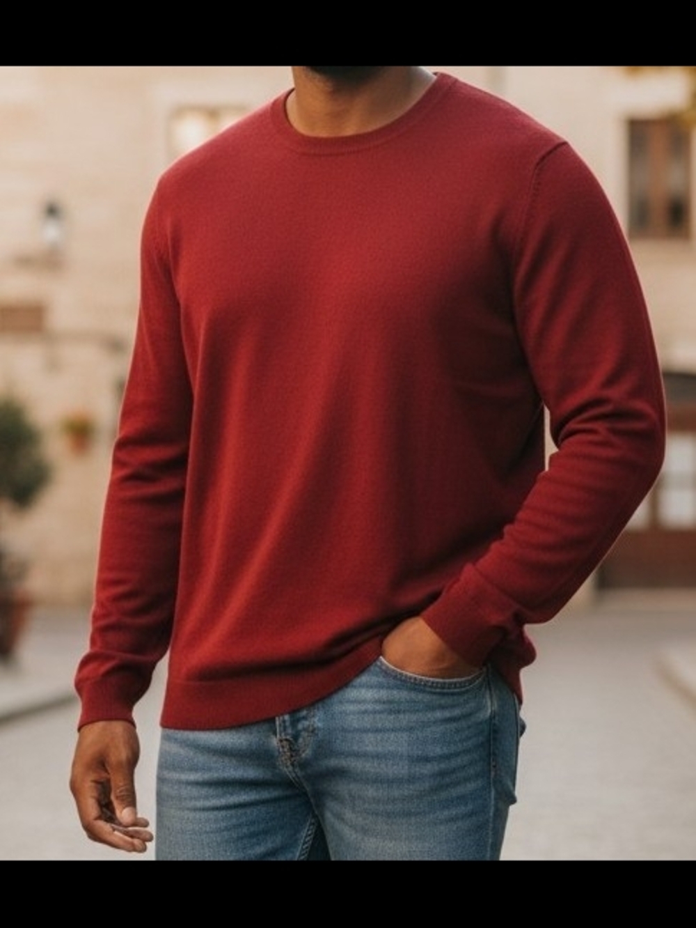 Amazon Essentials Men's Crewneck Sweater Deep Red Cotton Blend Lightweight 4XL